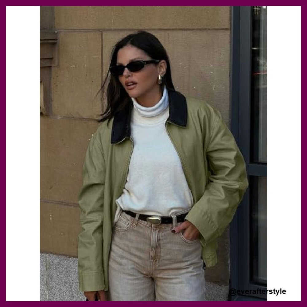 Cropped Barn Jacket Lightweight Utility Coat Over… - image 6